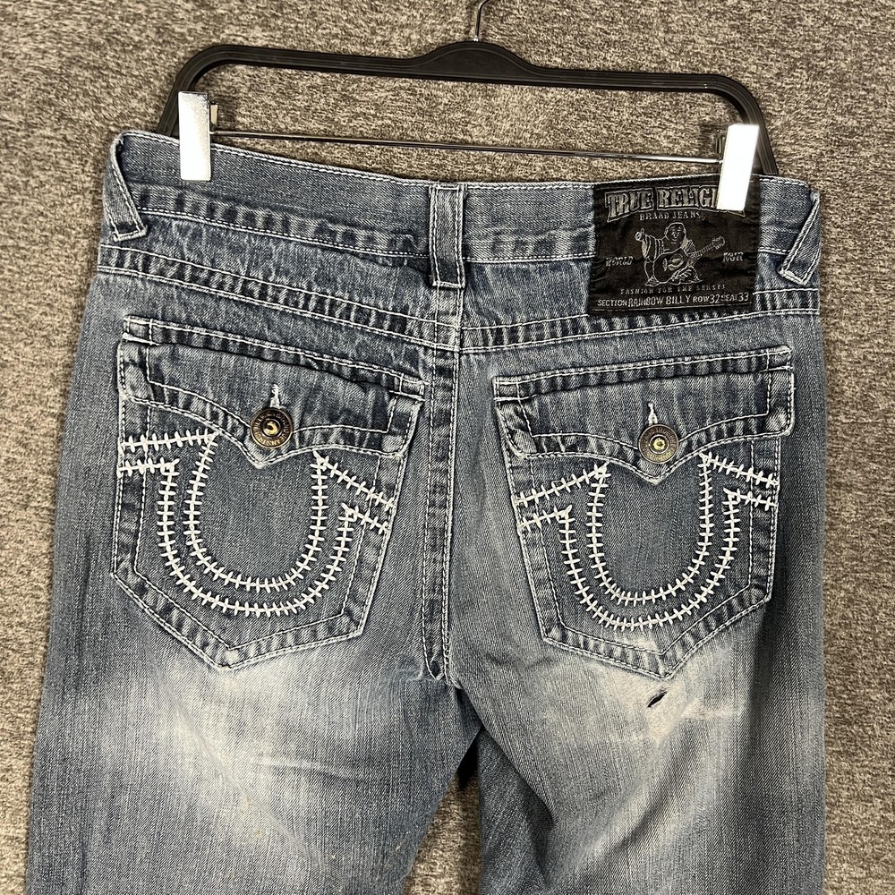 True Religion Rainbow Billy Jeans Mens 32x26 Blue Straight Stitch USA‎ Denim